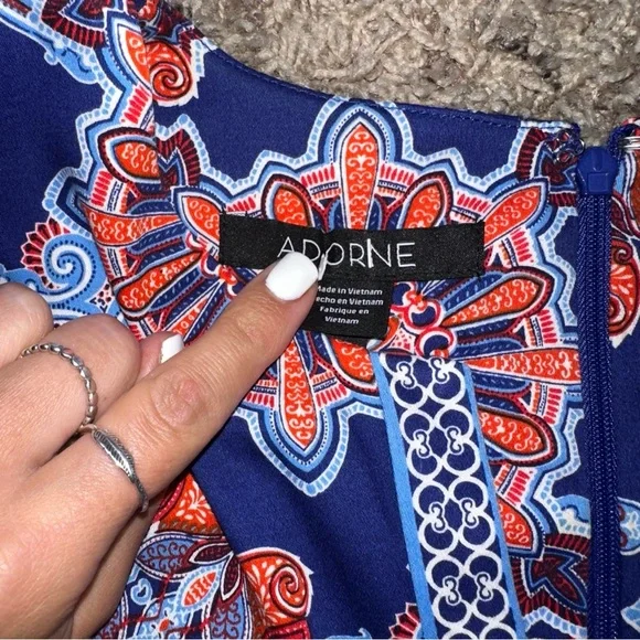 Adorn Adorable Bold Printed Mini Dress V Neck Short Sleeveless XL - Picture 8 of 9